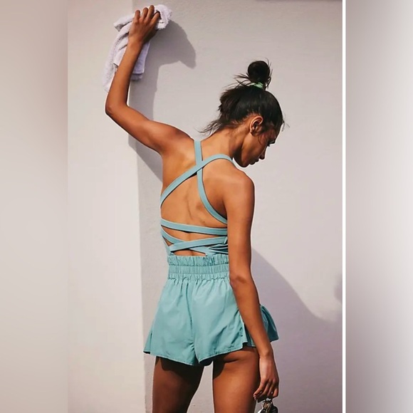 Free people movement teal blue get your flirt on romper XL - Picture 3 of 3